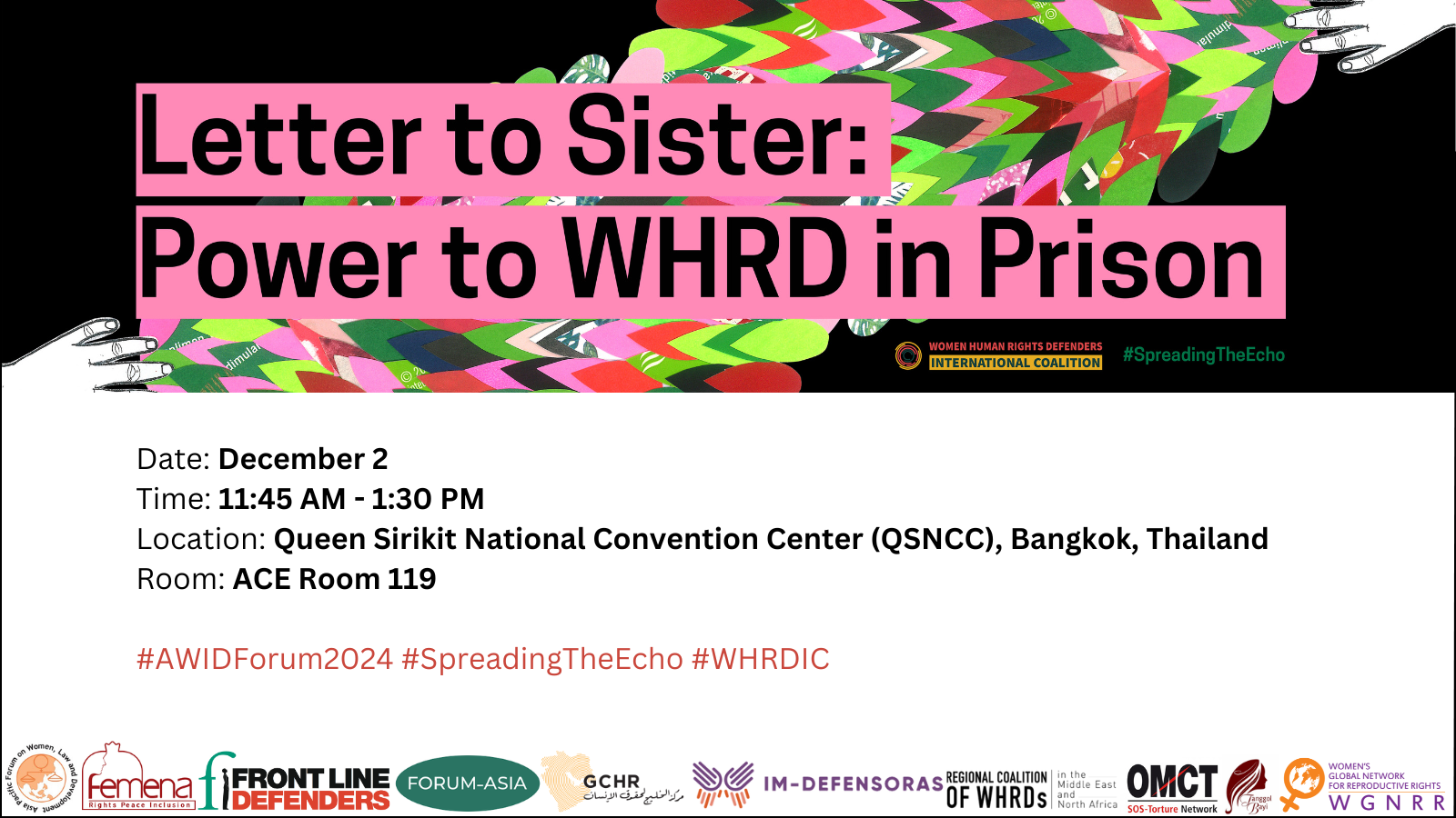 "Letter to Sister: Power to WHRD in Prison" installation and workshop at the AWID Forum 2024